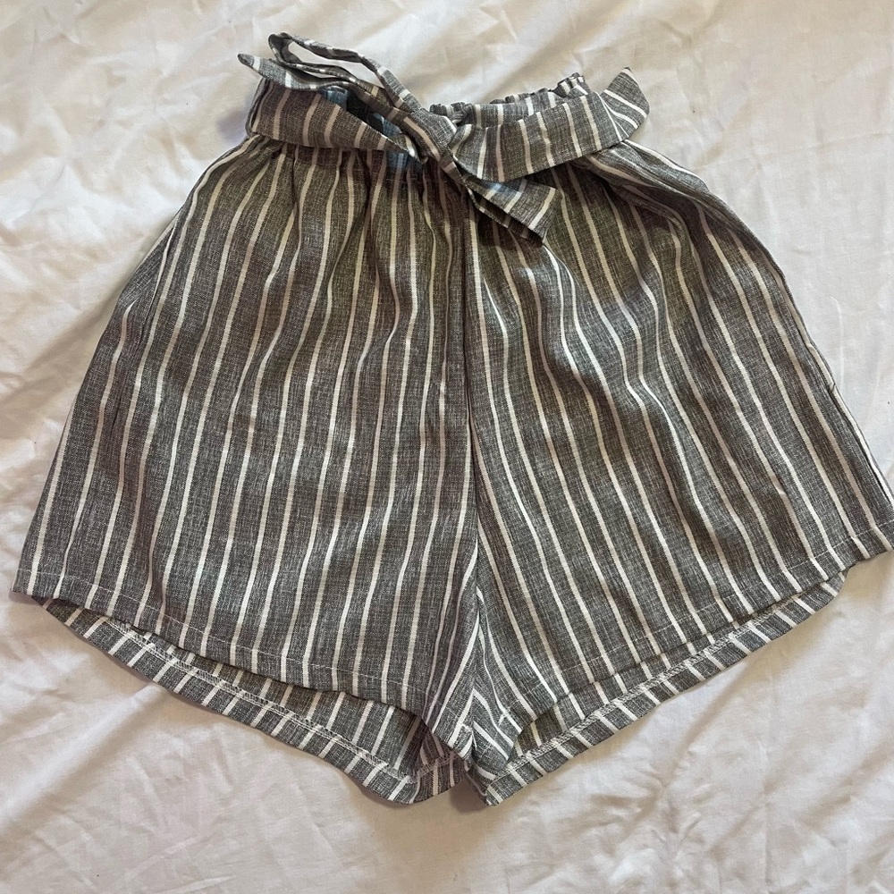 Grey and White Striped Shorts